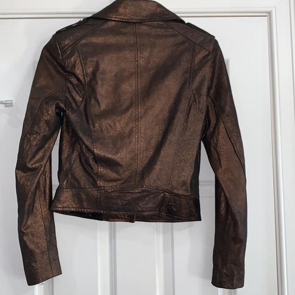 NWT $595 Lamarque Donna Metallic Leather Moto Jacket XS Z147-14 - Picture 8 of 9